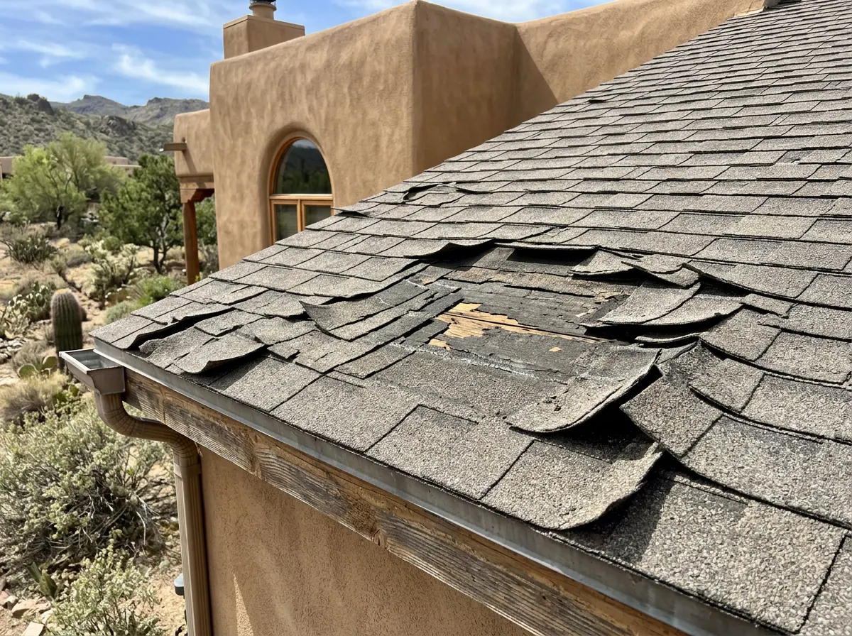 Representative photo of worn and missing roof shingles