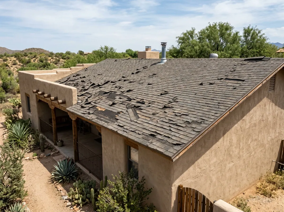 Representative photo of worn and missing roof shingles