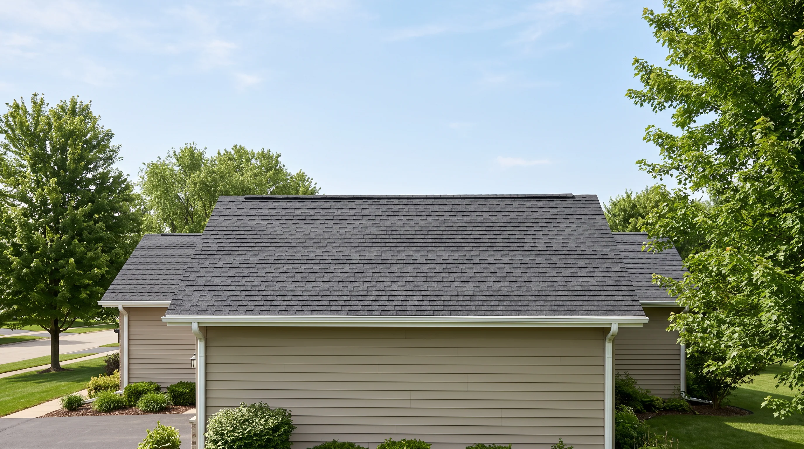 Asphalt shingle roof on a suburban home