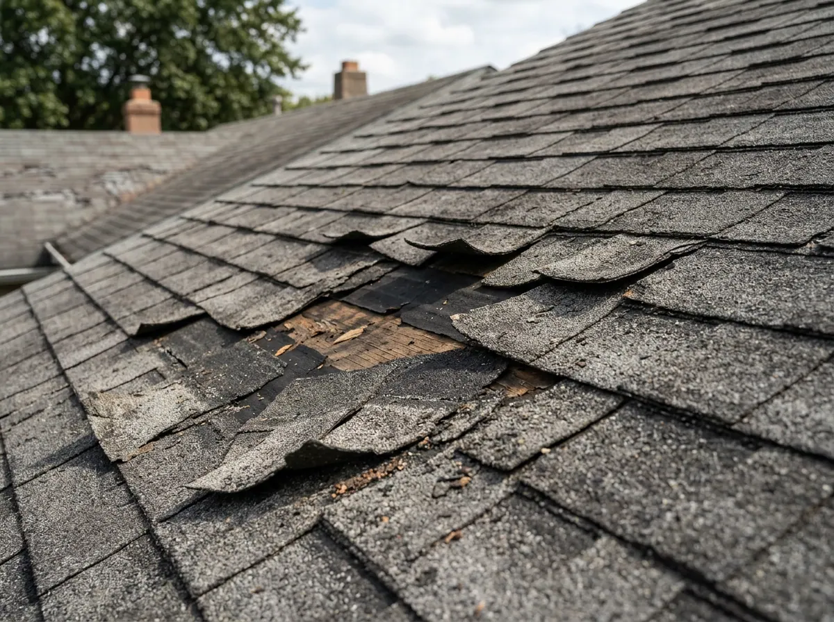 Representative photo of worn and missing roof shingles